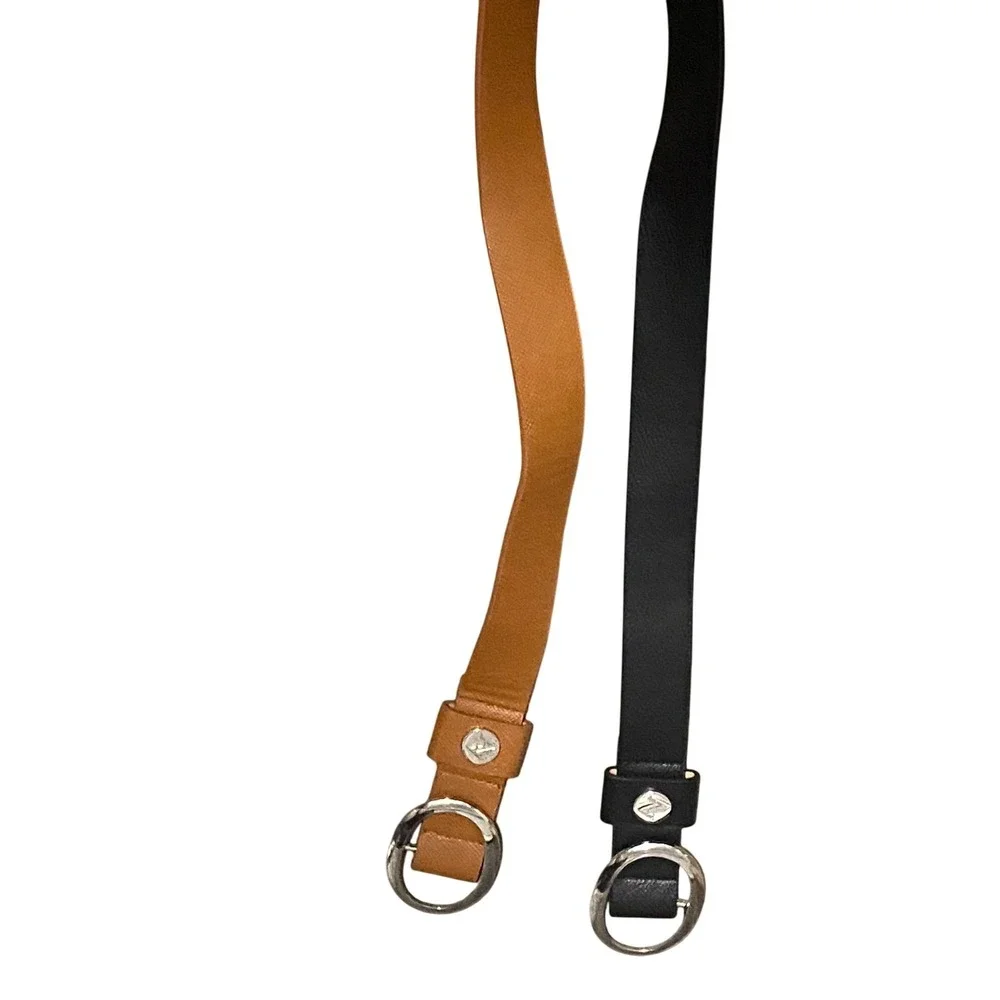 Women's ML Belt Set 2pcs Black & Brown Faux Leather Oval Buckles 41in Adjustable